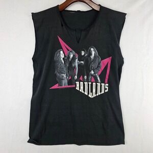 Vintage 1989 Badlands Band T-Shirt Brockum Cut Sleeve Rock Tee Black Mens L